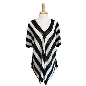 New Directions Women 2X Black White Chevron Open Sweater Knit Tunic Cover-Up